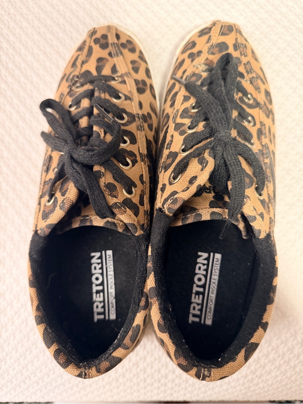 Tretorn Womens Nylite Leopard Canvas Sneakers in Tan and Black